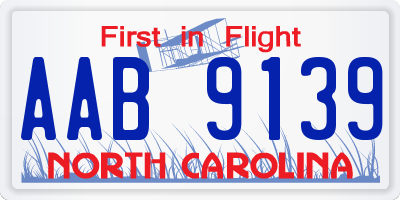 NC license plate AAB9139