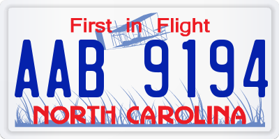 NC license plate AAB9194