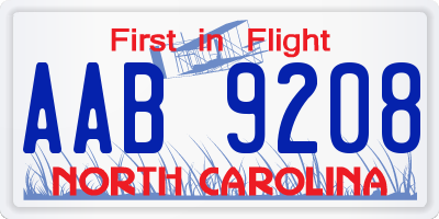 NC license plate AAB9208