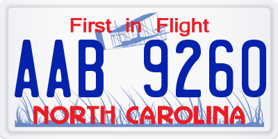 NC license plate AAB9260