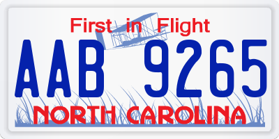 NC license plate AAB9265