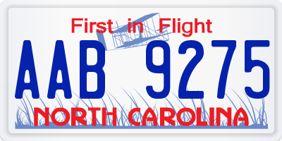 NC license plate AAB9275