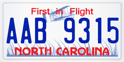 NC license plate AAB9315