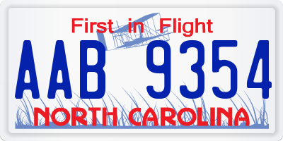 NC license plate AAB9354