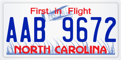 NC license plate AAB9672