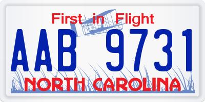 NC license plate AAB9731