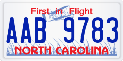 NC license plate AAB9783