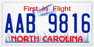 NC license plate AAB9816