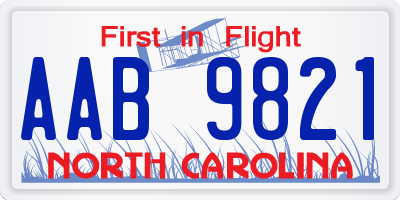 NC license plate AAB9821