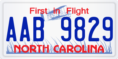 NC license plate AAB9829