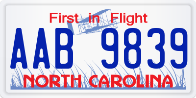 NC license plate AAB9839