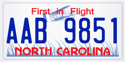 NC license plate AAB9851