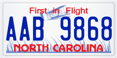 NC license plate AAB9868