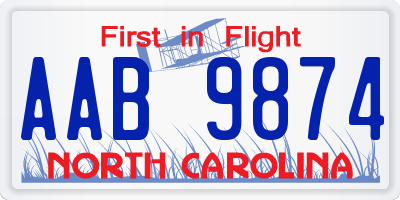 NC license plate AAB9874