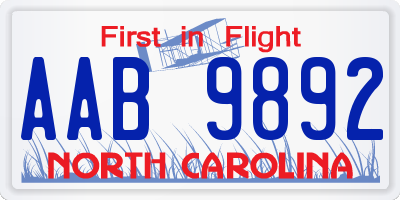NC license plate AAB9892