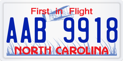 NC license plate AAB9918
