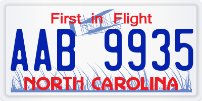 NC license plate AAB9935
