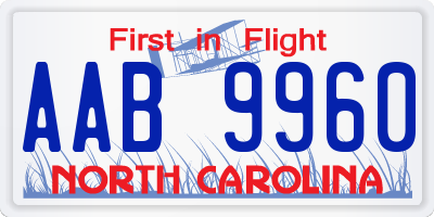 NC license plate AAB9960