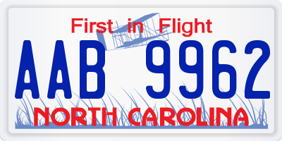 NC license plate AAB9962