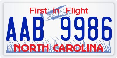 NC license plate AAB9986