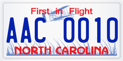 NC license plate AAC0010