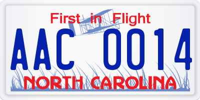 NC license plate AAC0014