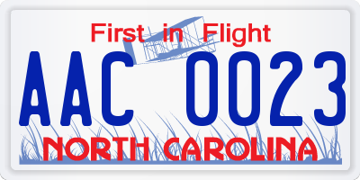NC license plate AAC0023