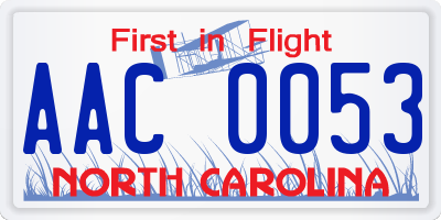 NC license plate AAC0053