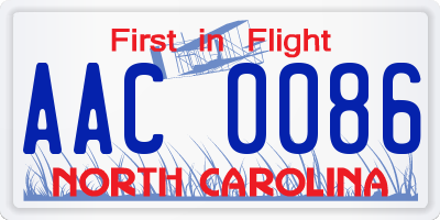 NC license plate AAC0086
