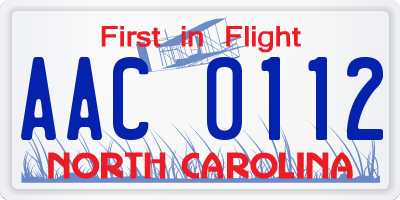 NC license plate AAC0112