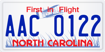 NC license plate AAC0122