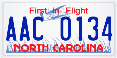 NC license plate AAC0134
