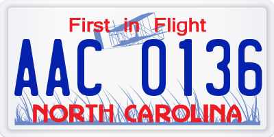 NC license plate AAC0136