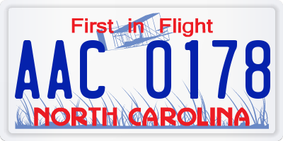 NC license plate AAC0178