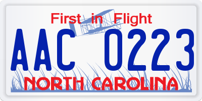 NC license plate AAC0223