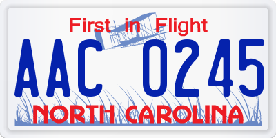 NC license plate AAC0245