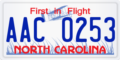 NC license plate AAC0253