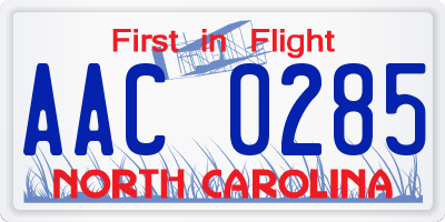 NC license plate AAC0285