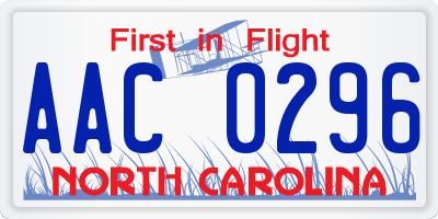 NC license plate AAC0296