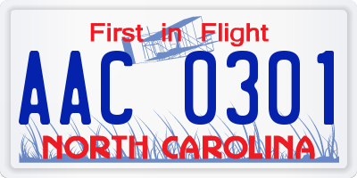 NC license plate AAC0301