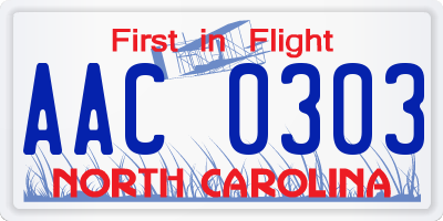 NC license plate AAC0303