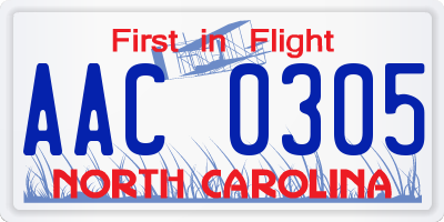 NC license plate AAC0305