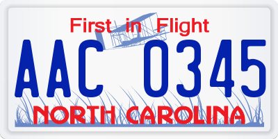 NC license plate AAC0345