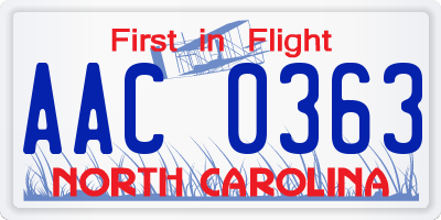 NC license plate AAC0363
