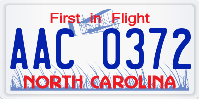 NC license plate AAC0372