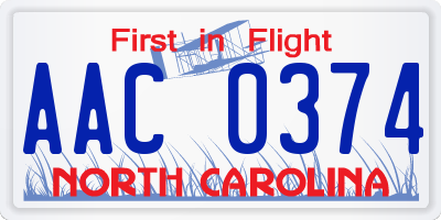 NC license plate AAC0374