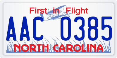 NC license plate AAC0385