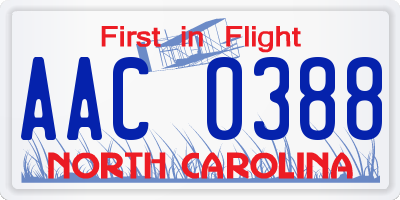 NC license plate AAC0388