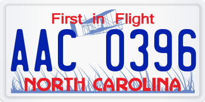 NC license plate AAC0396