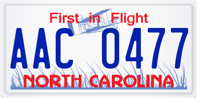 NC license plate AAC0477